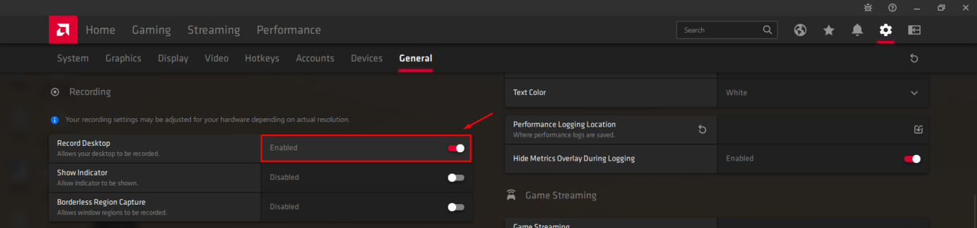 How to Use AMD Relive to Record Screen on PC? 5 Scroll down a little to find “Recording” and then click on “Record Desktop” to enable:disable it