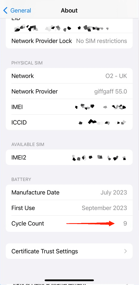 How to Check Battery Cycle Count on iPhone 15 4 Under the Battery section, look for the number next to the option "Battery Cycle Count