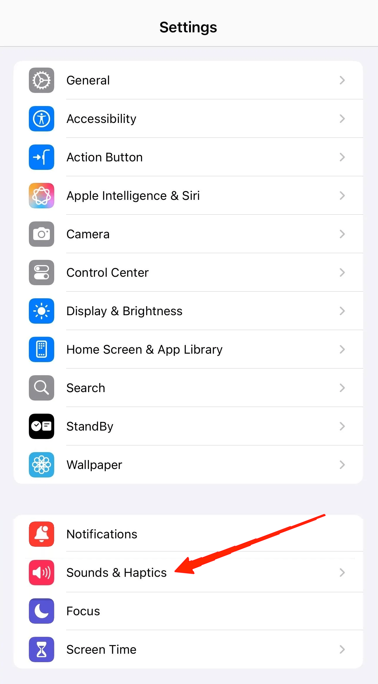 How to Limit Maximum Volume in iOS 18? 3 Scroll down and tap on Sound & Haptics.