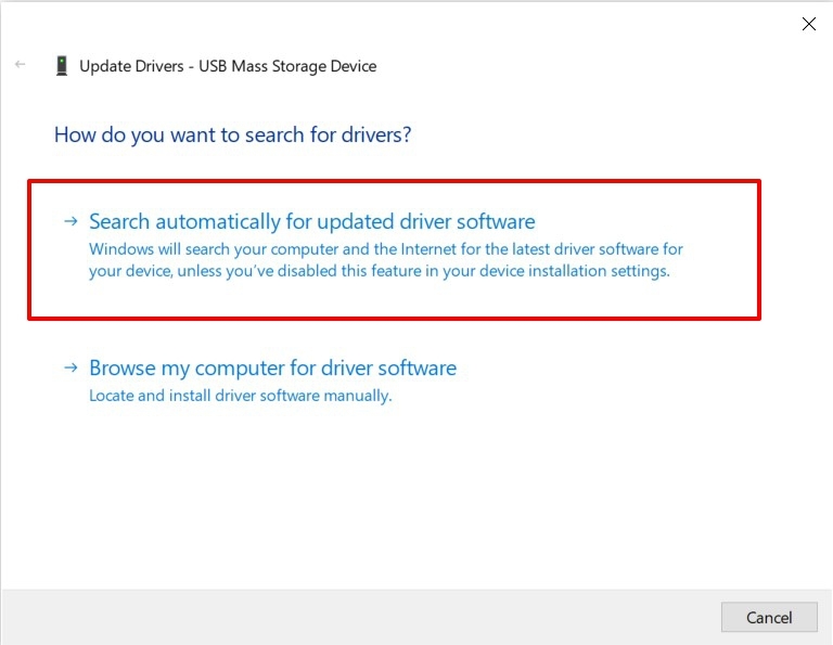 Search automatically for updated driver software