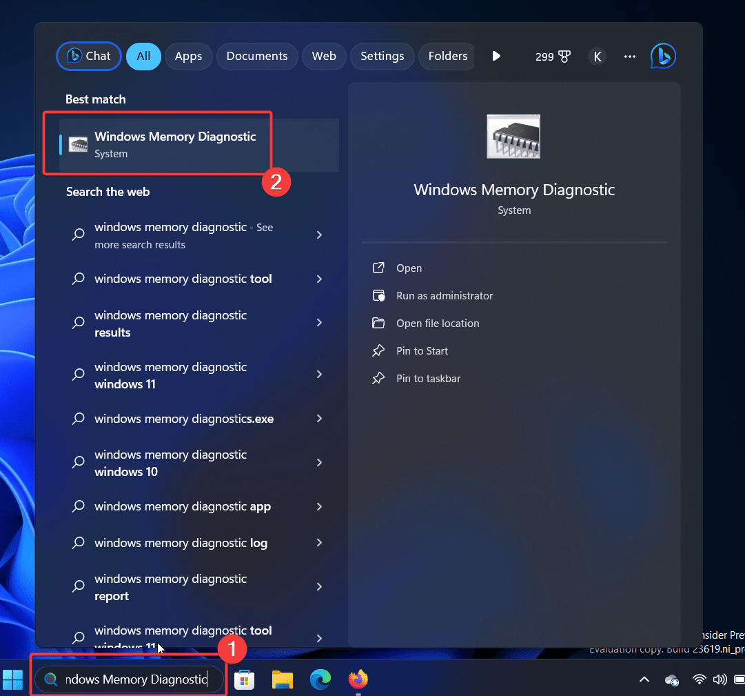Search for Windows memory Diagnostic
