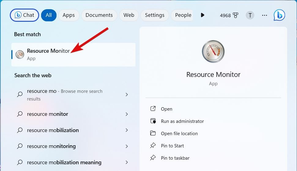 How to Close All Apps Once in Windows 11? 3 Search for resource monitor