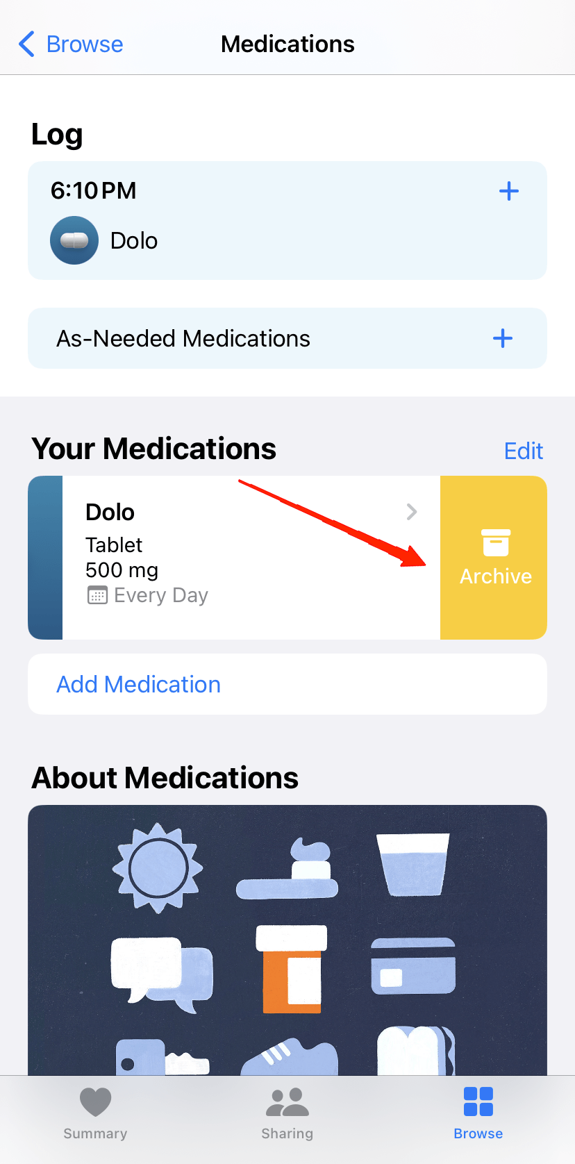 Search for the medicine you wish to remove