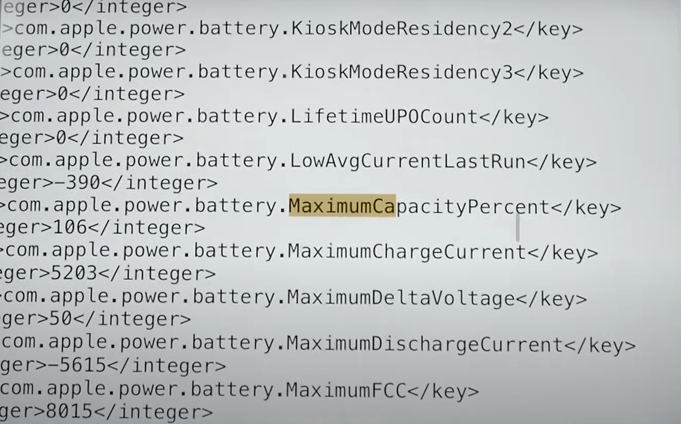 How to Check iPad Battery Health 6 Search for the word 'MaximumCapacityPercent'.