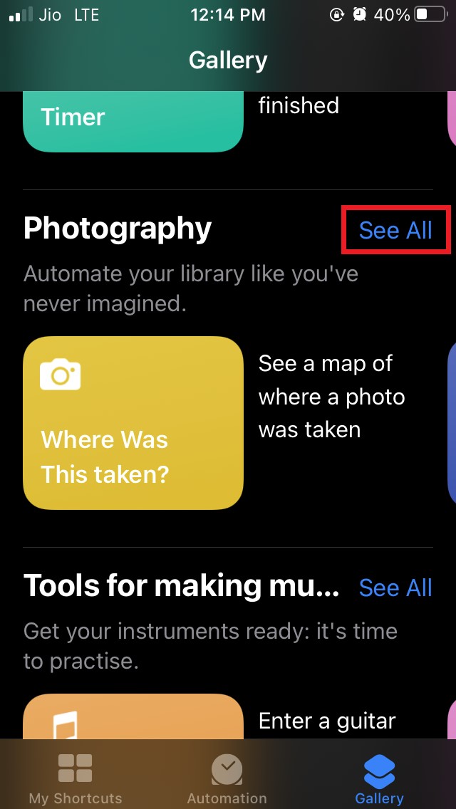 See All Option in Shortcuts