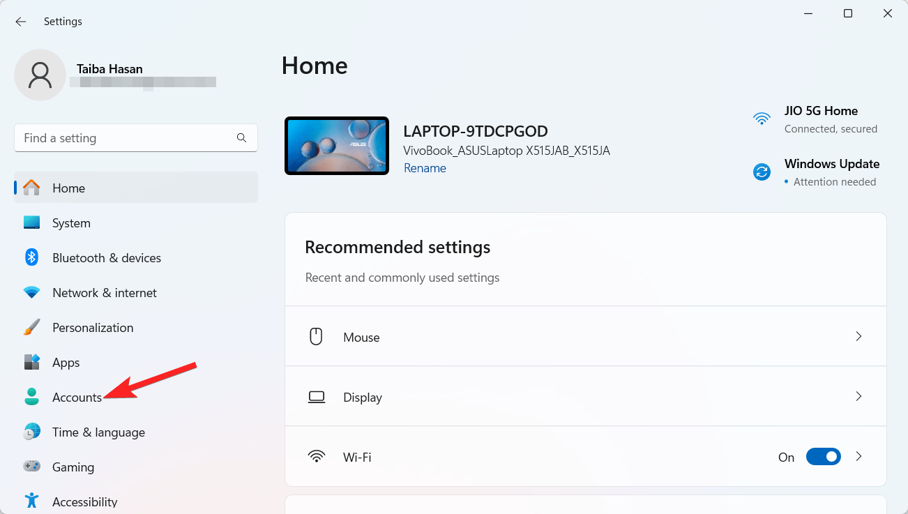 How to Add a Guest Account in Windows 11 2 Select Accounts from the left side panel