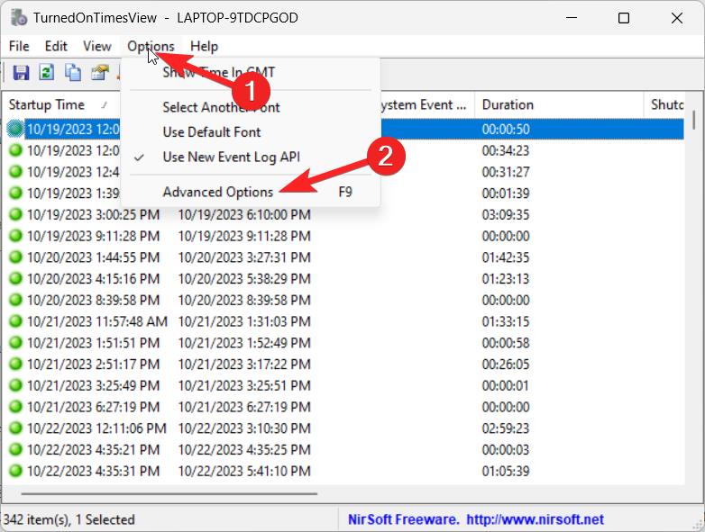 Select Advanced Options from Options tab