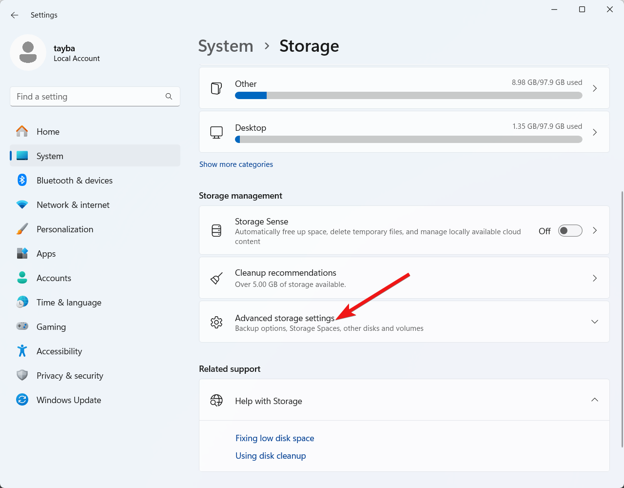 How to Check Hard Drive Health on Windows 11 8 Select Advanced Storage settings