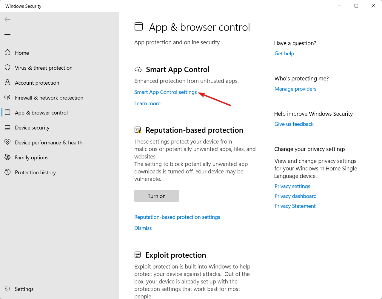 Select App Control Settings option