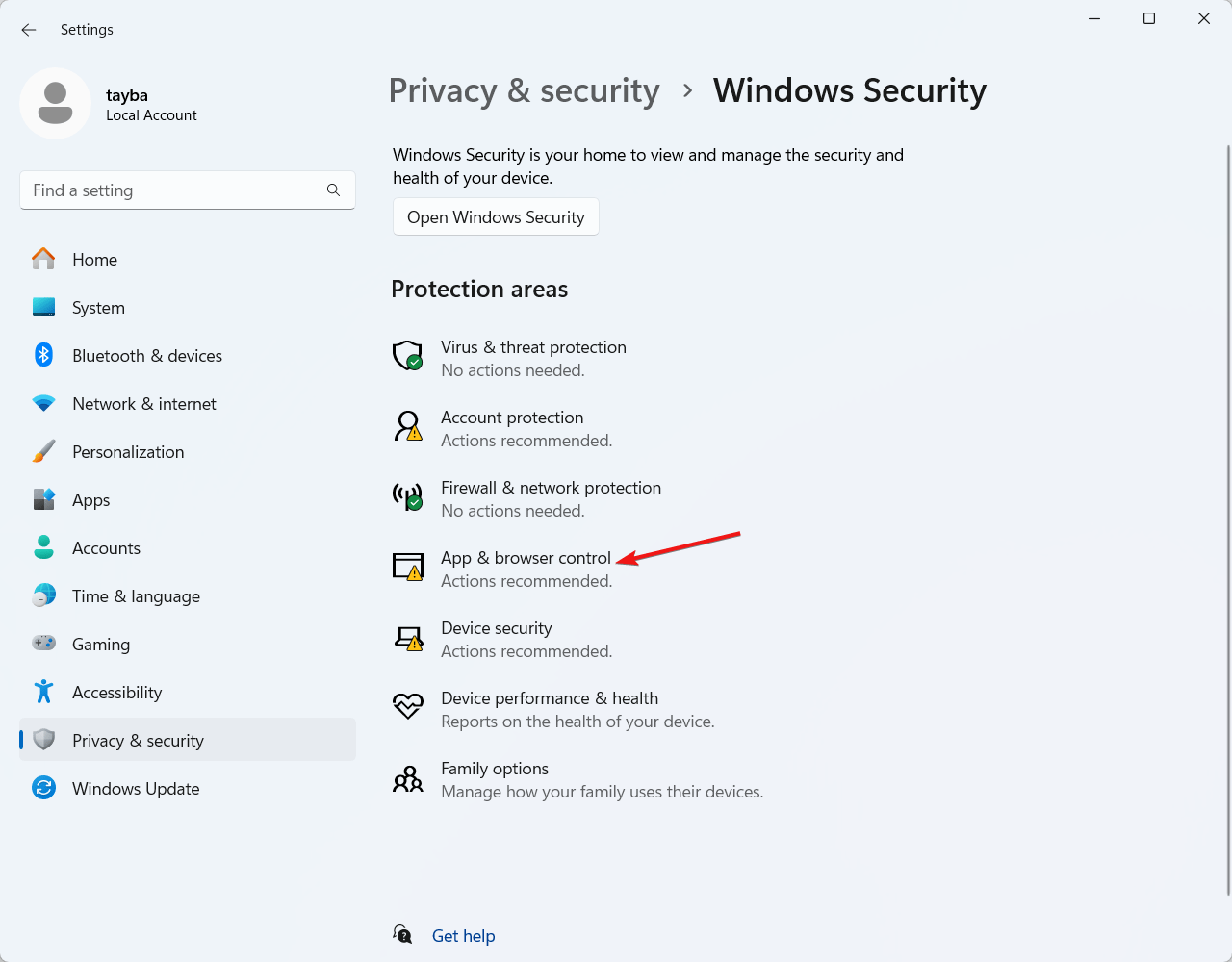 Select App & browser control option