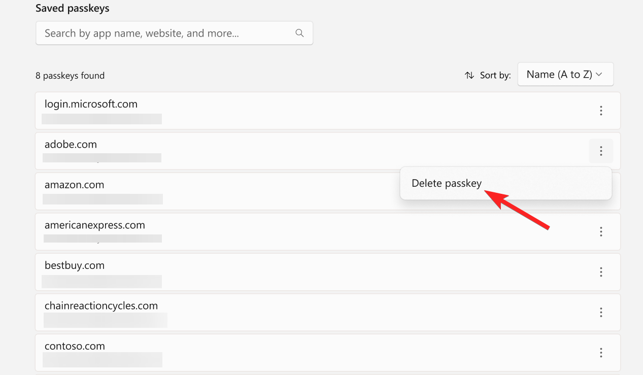 Select Delete Passkeys