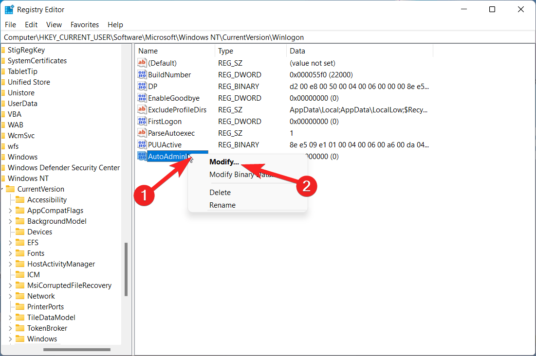 Select Modify from context menu