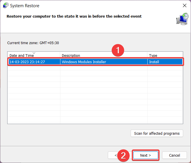 How to Fix Dynamic Lock Not Working in Windows 11 24 Select a restore point from the list
