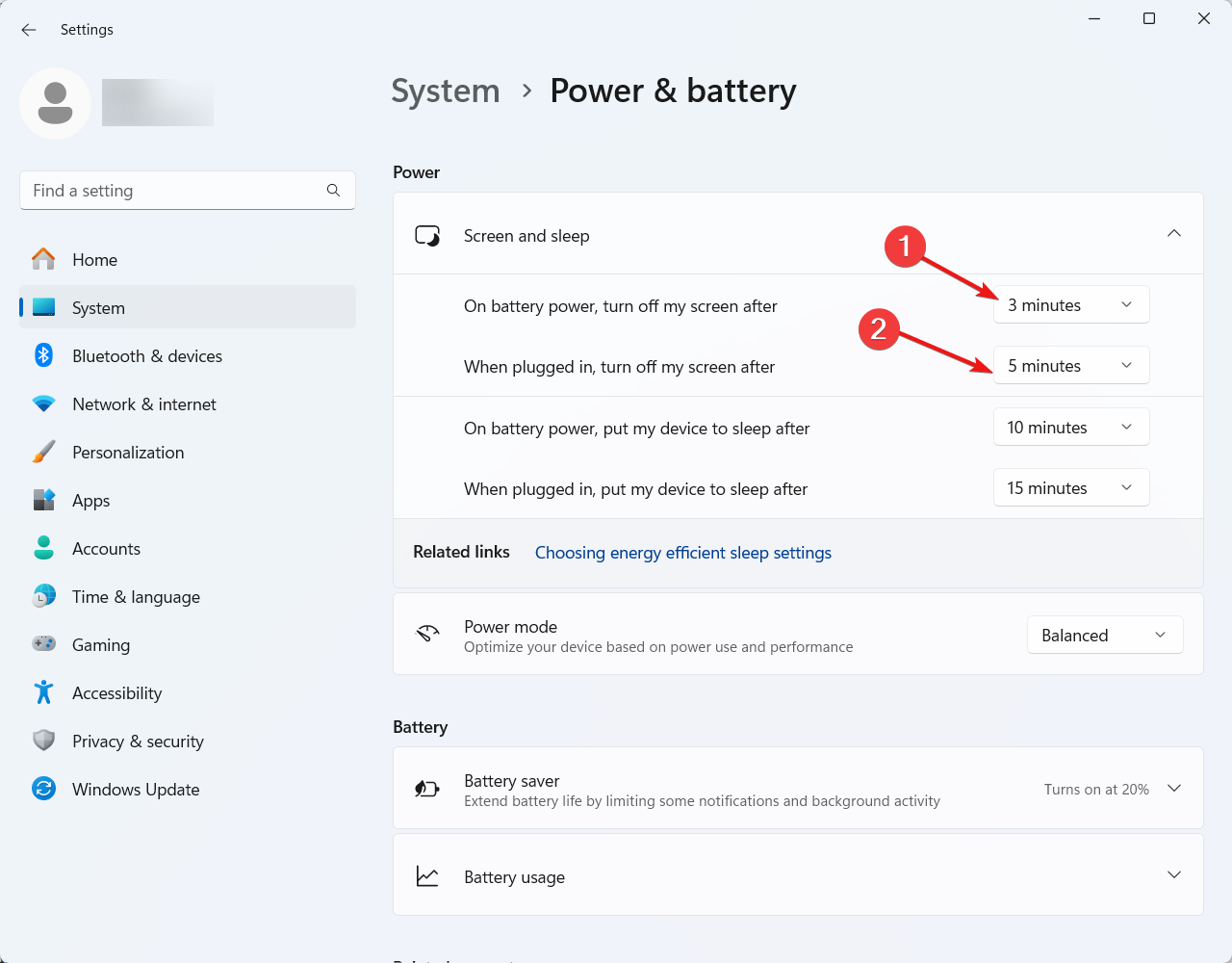How do you Change the Screen Timeout in Windows 11 6 Select the preferred values