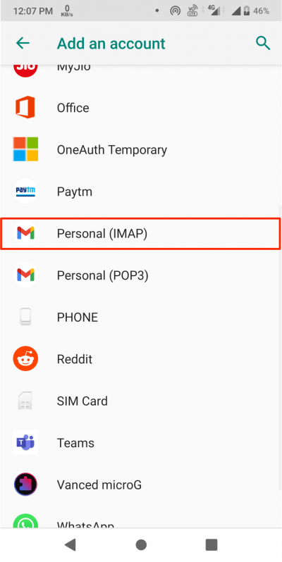 How to Use Apple Mail (iCloud) on Android? 9 Select_Personal_IMAP