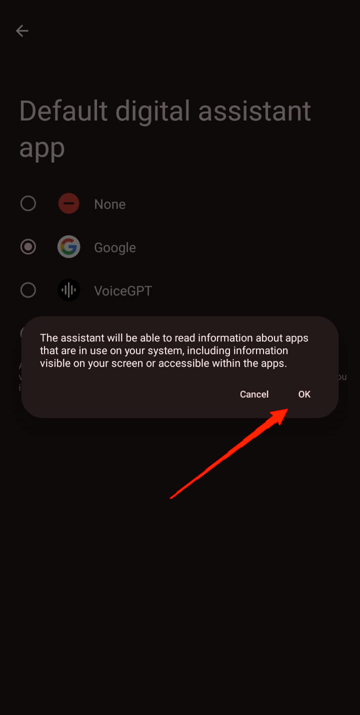 From the options, select VoiceGPT and tap on OK.