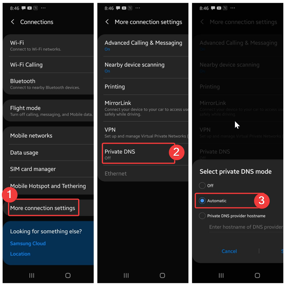 10 Ways to Fix WiFi Login Page Not Displaying on Android 5 More connection Settings, Private DNS, Automatic