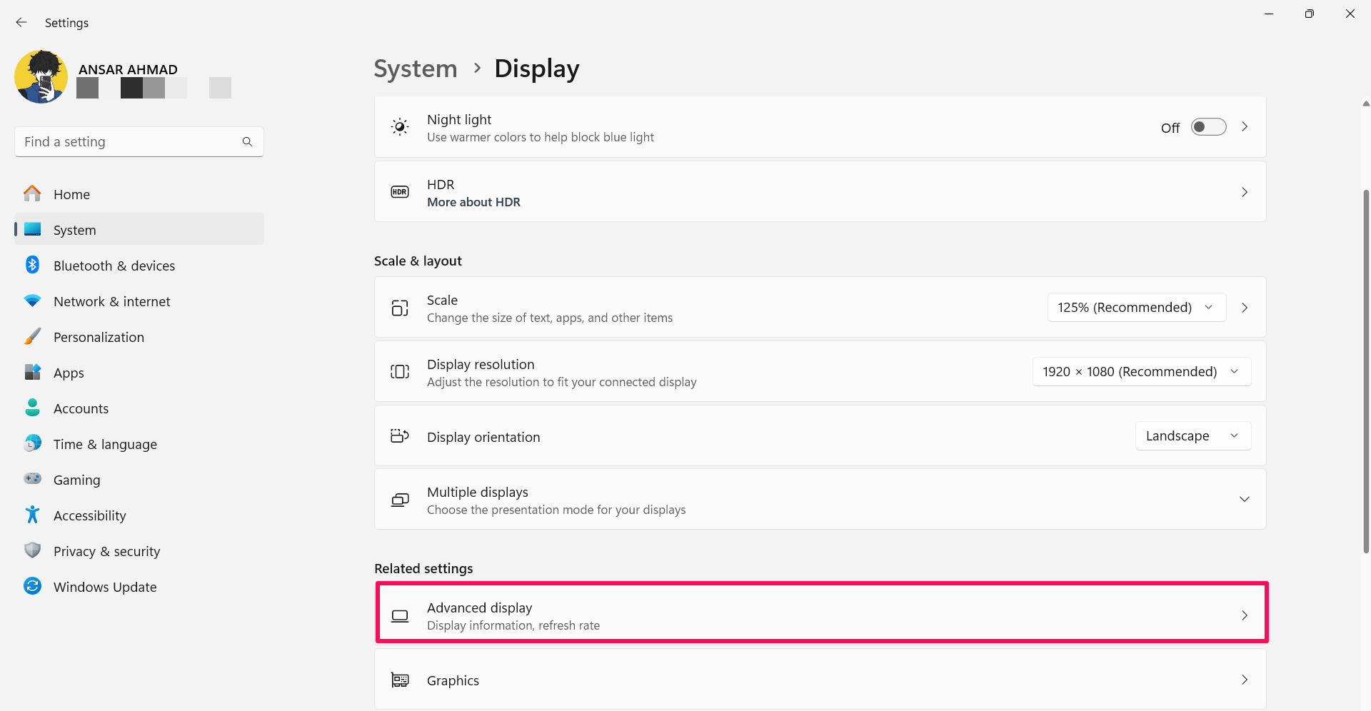 How to Enable Dynamic Refresh Rate on Windows 11 3 Click on the Advance Display option