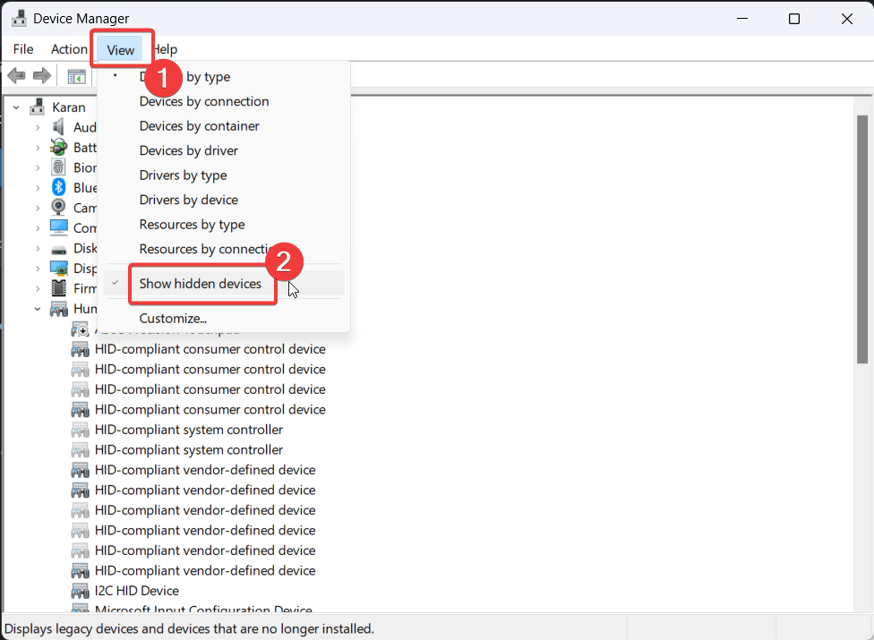 HID Compliant Touch Screen Driver is Missing and No Longer Available in Device Manager 3 Show hidden devices