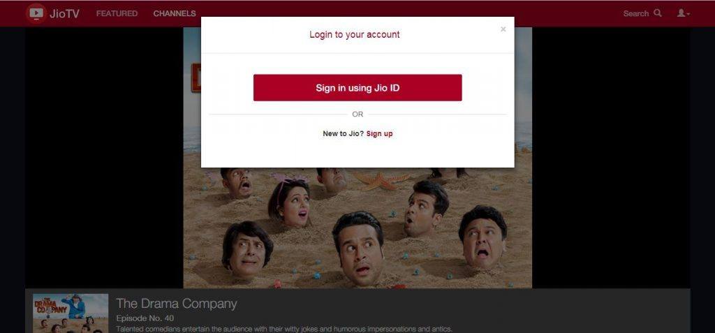 Use JioTV Web Version on Laptop or PC 2 Sign in using Jio ID