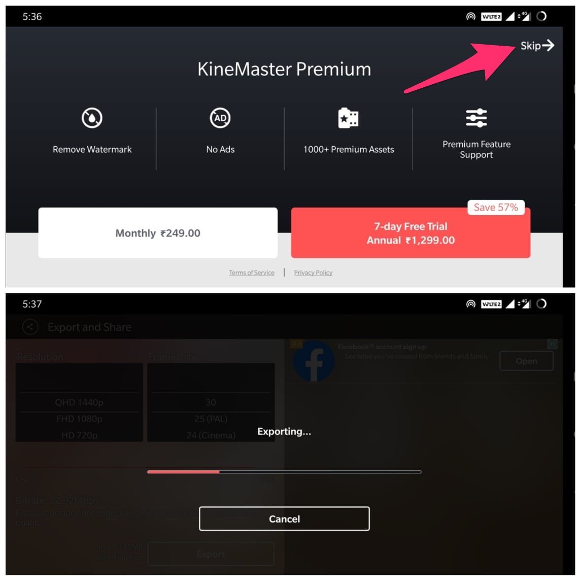KineMaster Review | Mobile Video Editor you Can't Ignore 6 Skip_Premium_Section_and_Export_Video