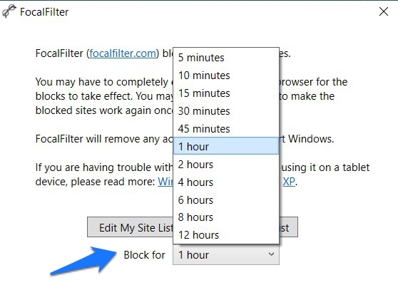 Specify Time Limit to Block the Site