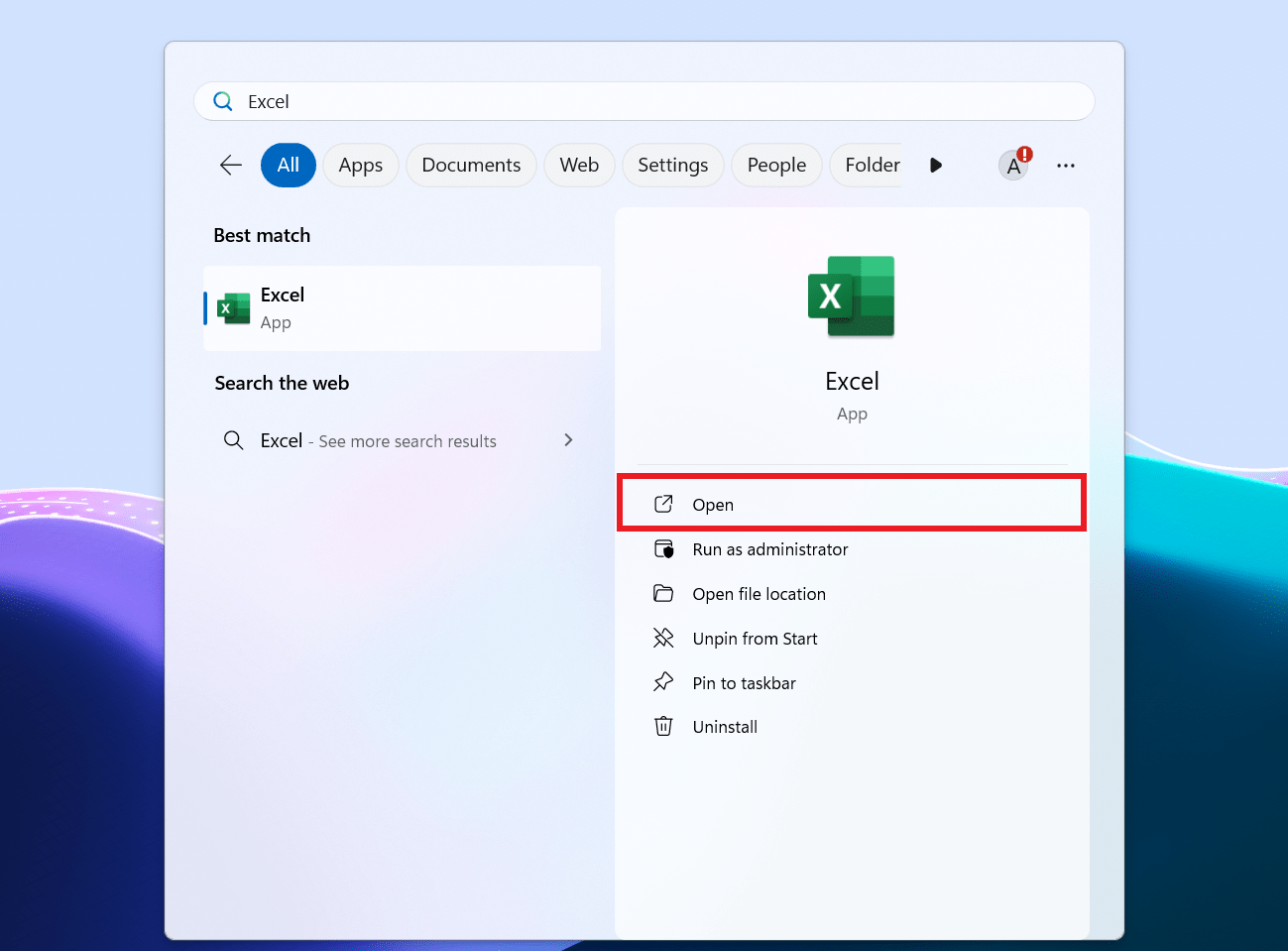 How to Change the Border Colors in Microsoft Excel 2 Search for Microsoft Excel and click Open