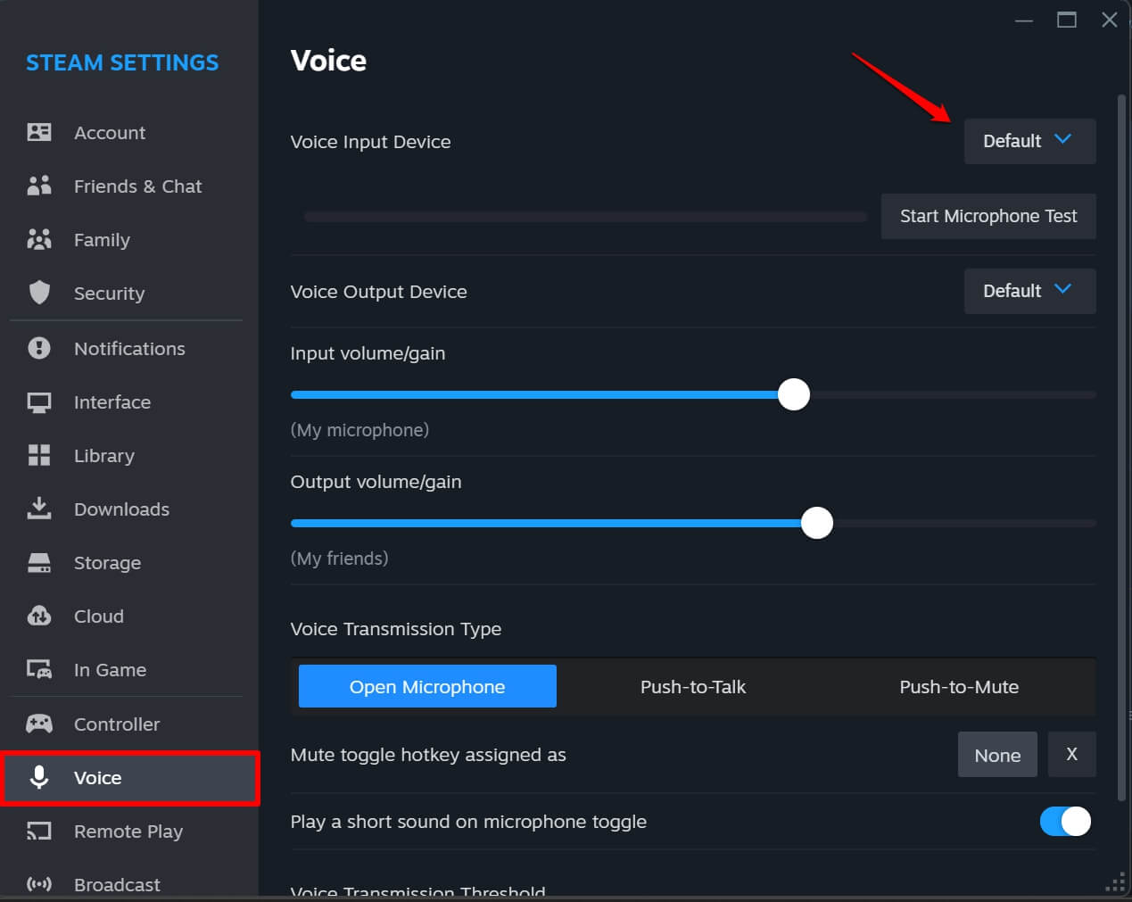 Steam sound settings