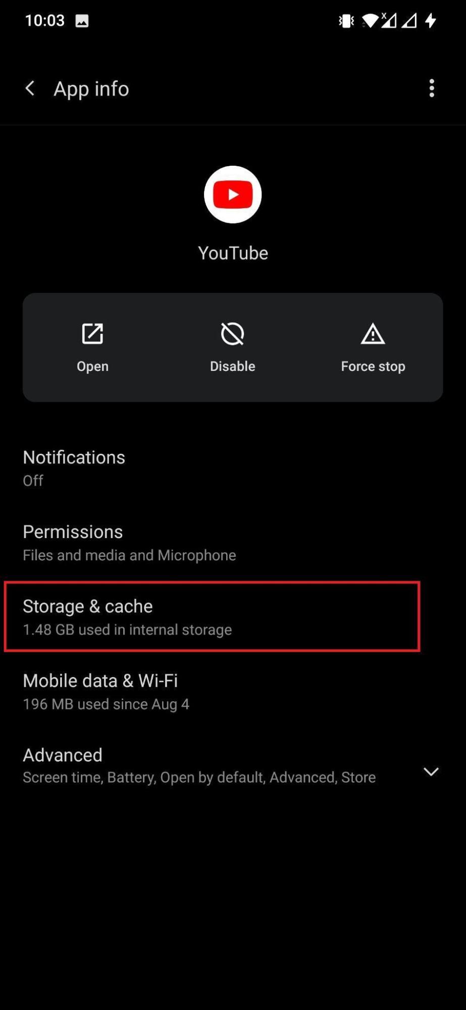 Storage & cache Youtube