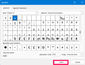 How to Insert Bullet Points in Microsoft Excel 4 Click Insert to add bullet points