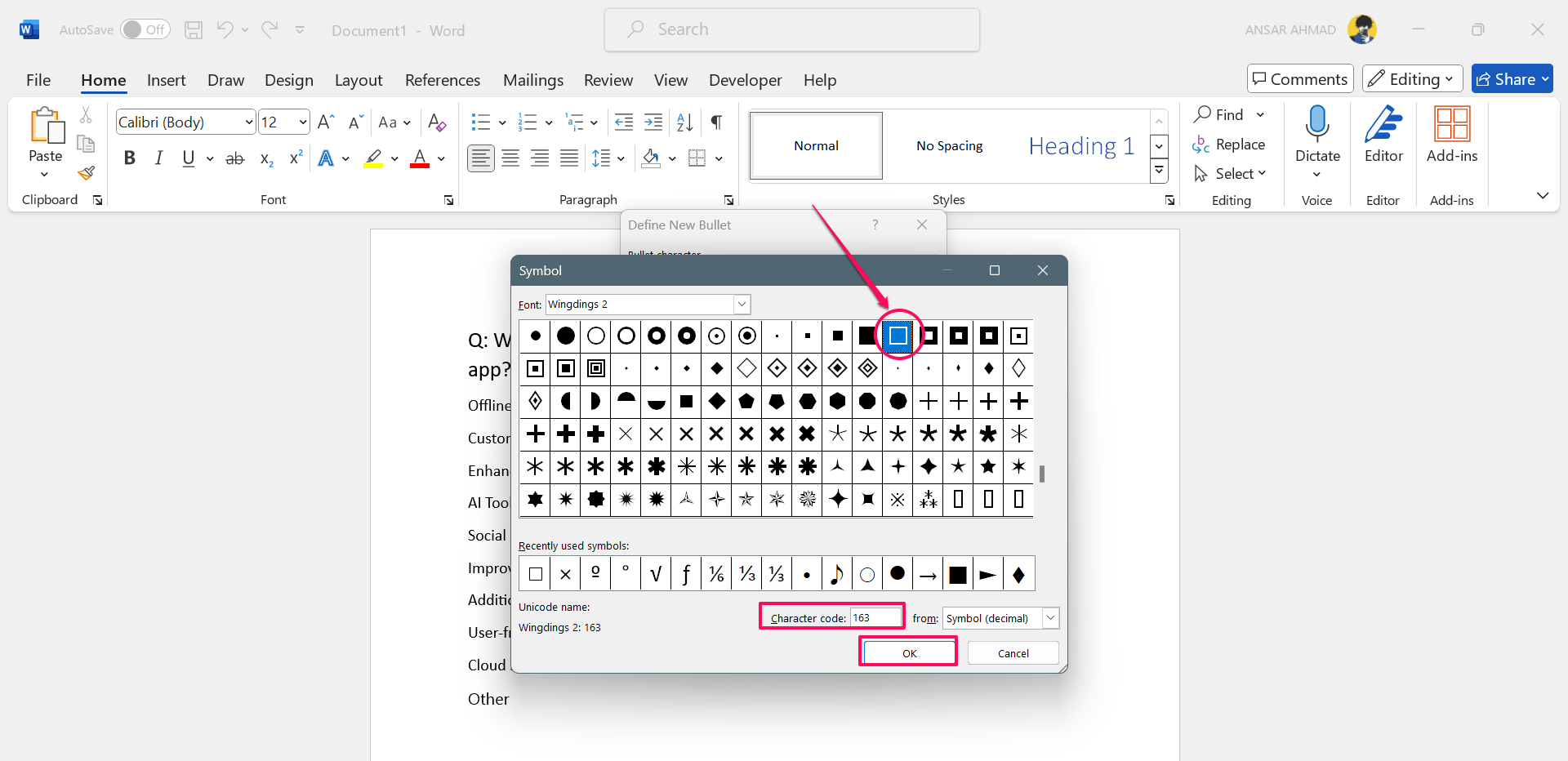 How to Add Checkboxes to Word Document 11 Select the Checkbox icon or enter character code to add checkboxes