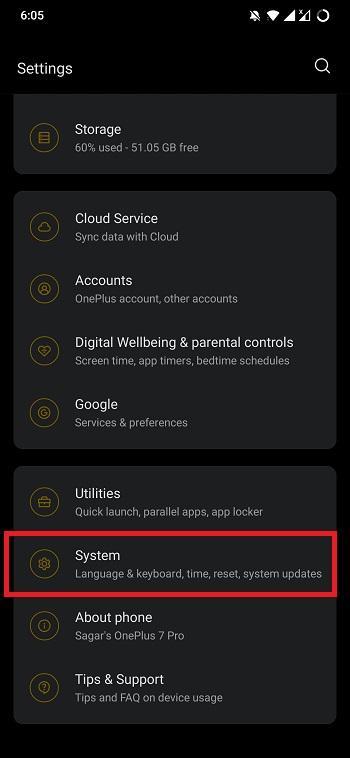 System Settings Option