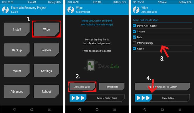 Install Custom ROM 7.0 Nougat Sony Xperia XZ 2 Wipe Data TWRP