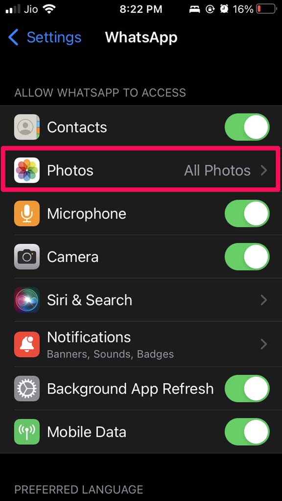 Tap on Photos app access
