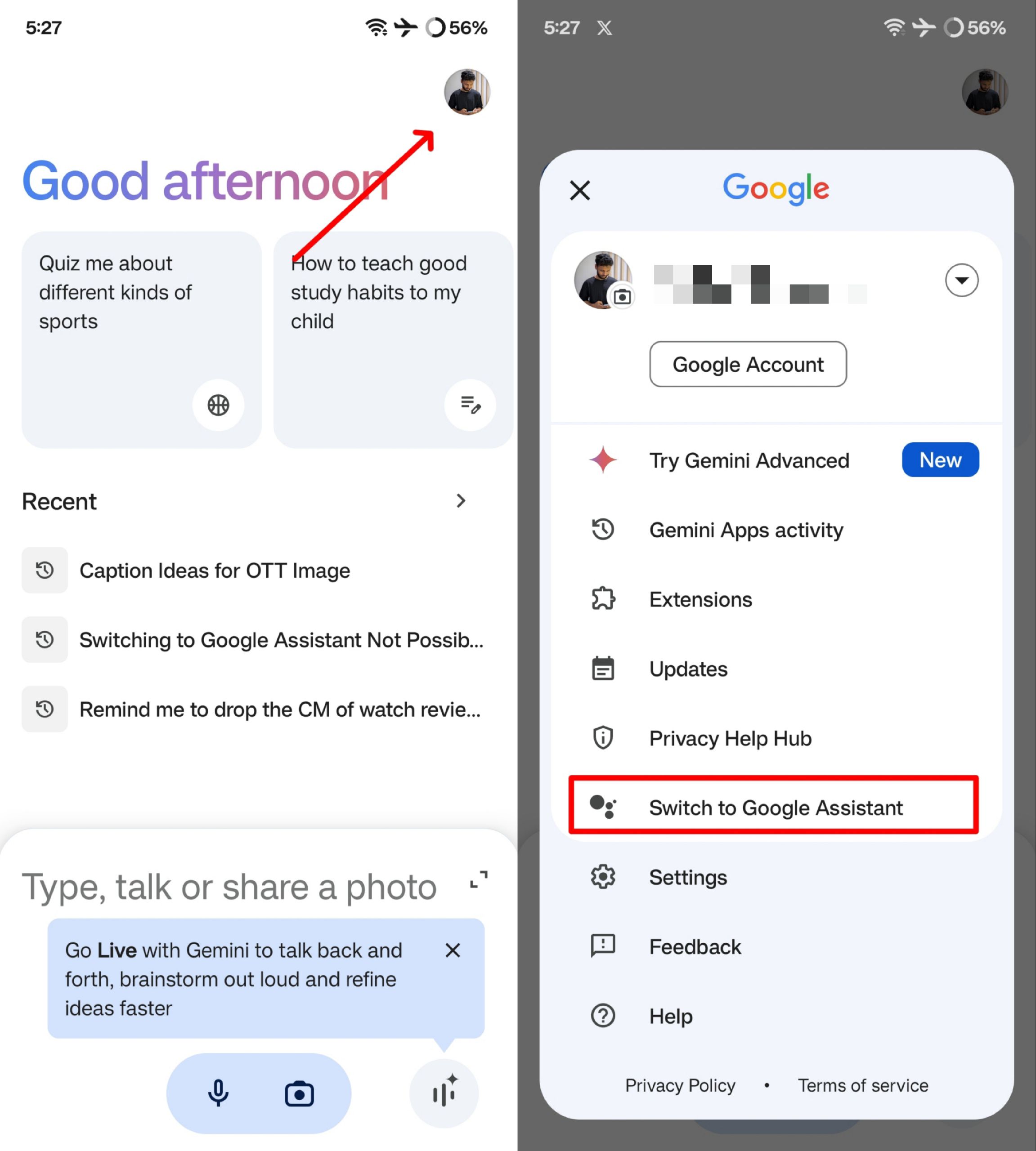 How to Switch Back to Google Assistant from Gemini 2 Tap on Switch to Google Assistant