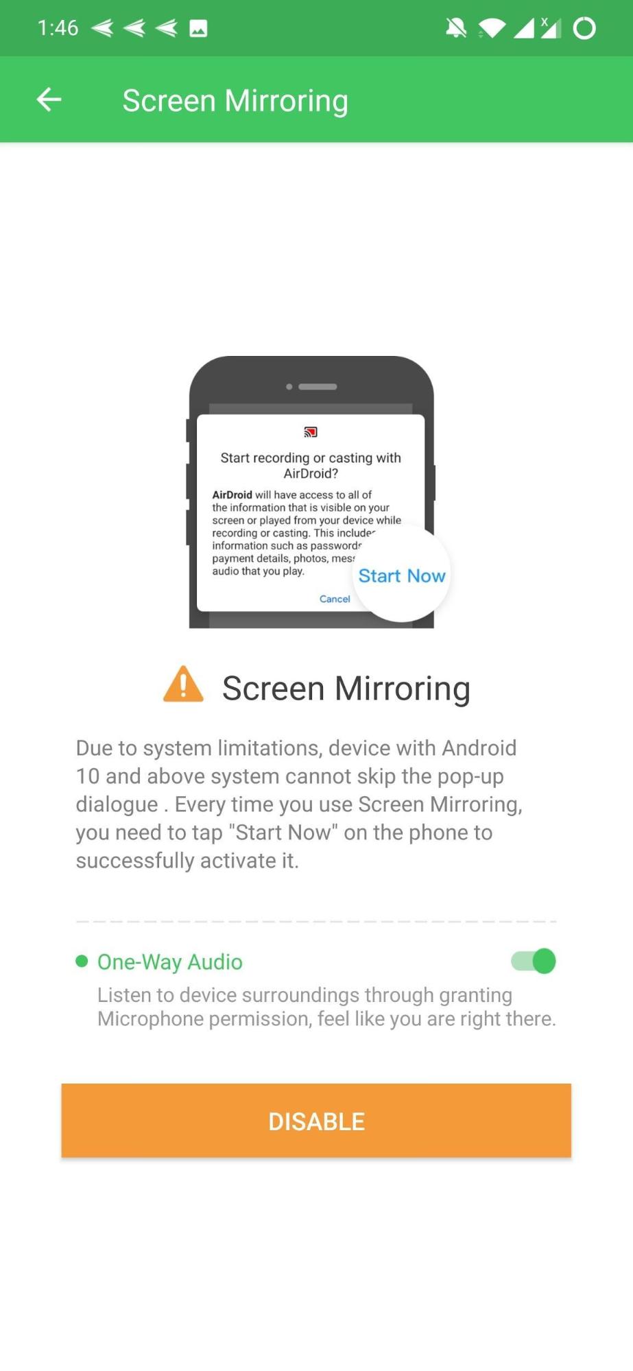 How to Screen Cast Android to Windows 10? 13 Tap on the One-Way Audio option and that’s it