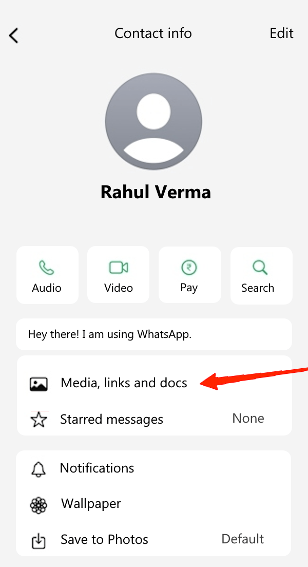 How to Download Multiple Photos/Videos from WhatsApp 2 Tap on the Sender's name and select Media, Links, and Docs.