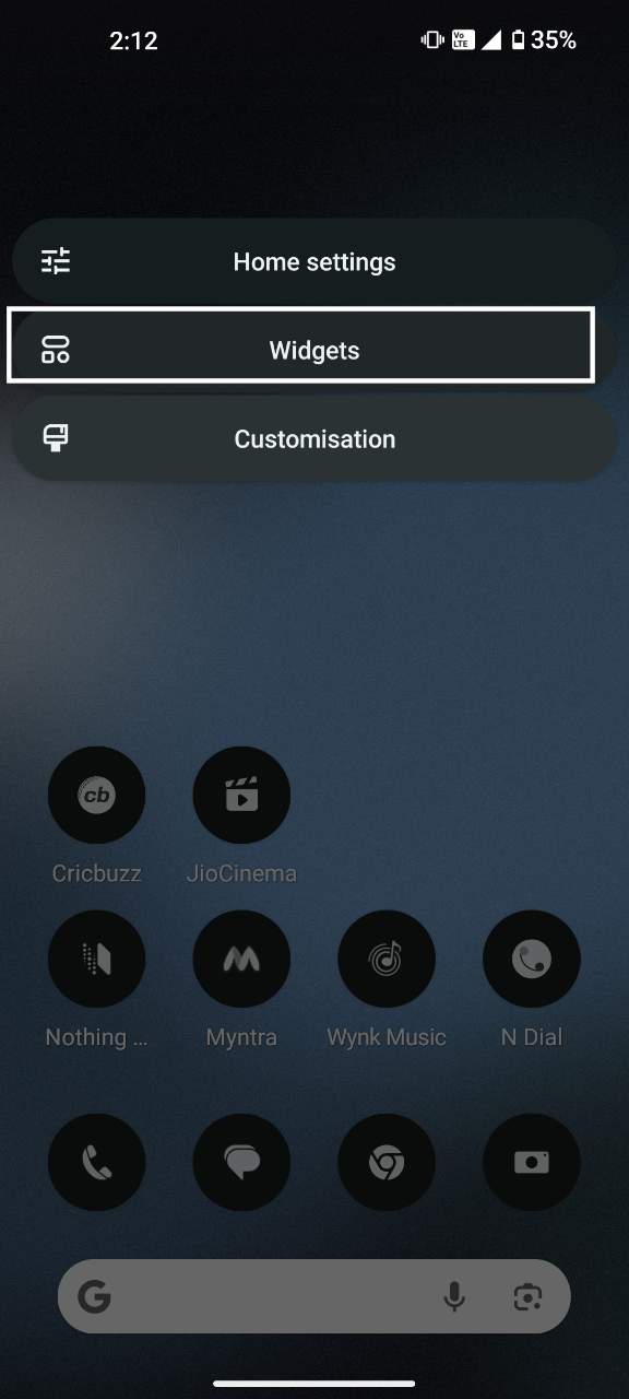 How to Record Calls on Nothing Phone 2 Tap on widgets