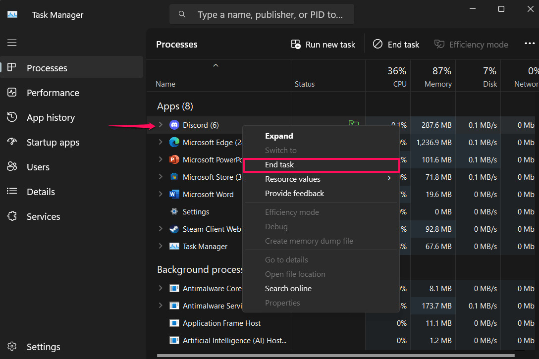How to Fix Fortnite Won't Open on Windows PC 5 Select Discord and click on End Task