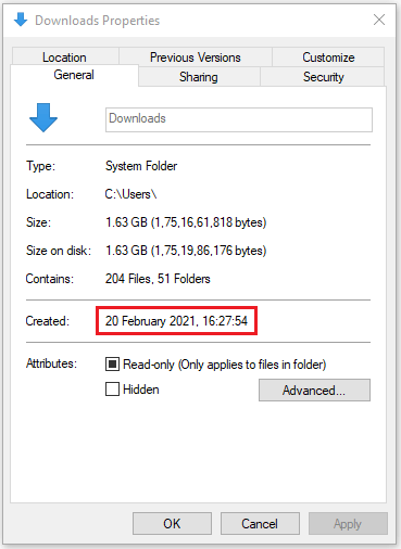 How to Check Date of Windows 10 OS Installation on PC? 13 The properties window will show up on the screen and the folder created time & date is present there