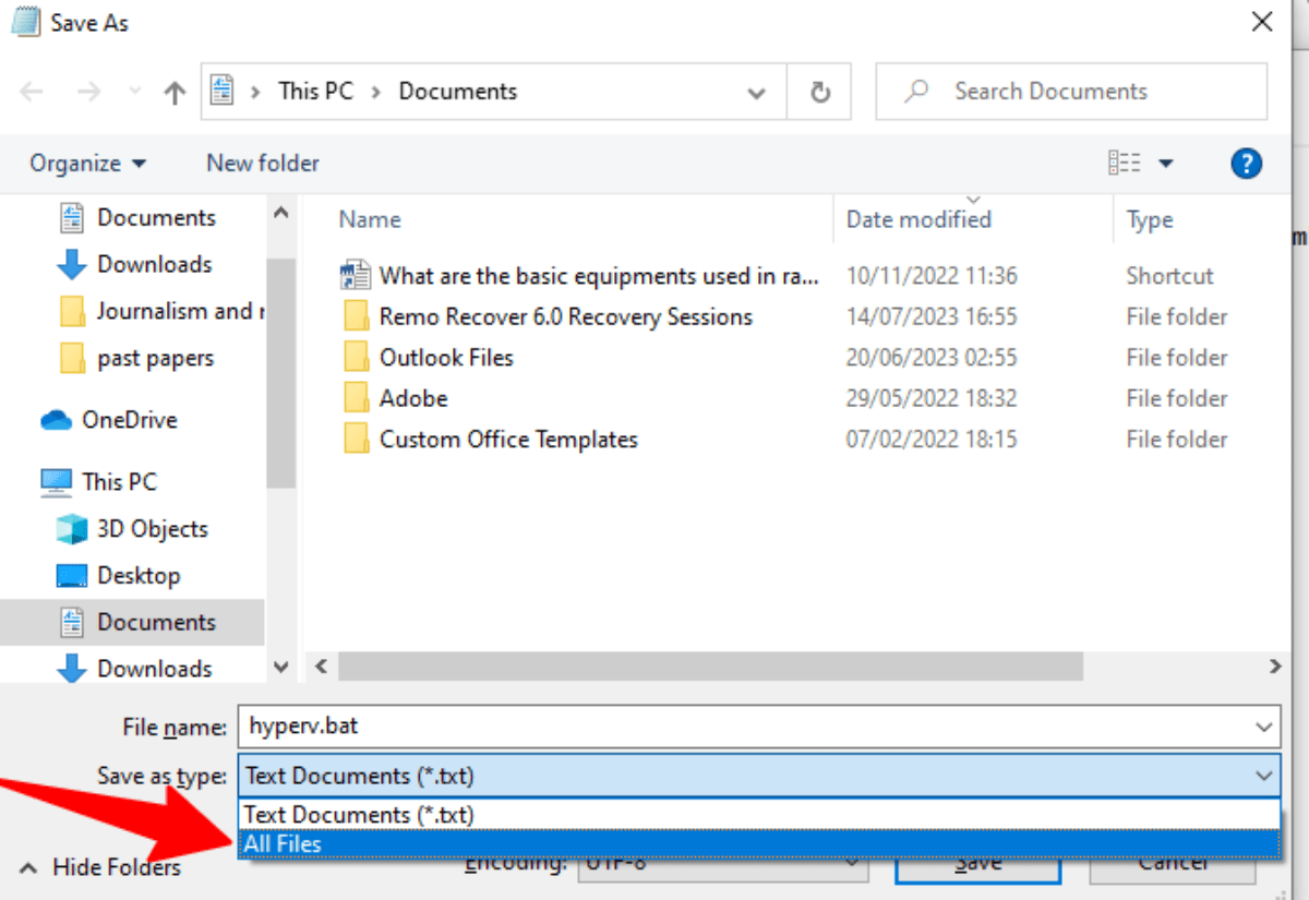 How to Install and Enable Hyper-V on Windows 11? 5 Then, choose All Files from the dropdown menu for Save as type.