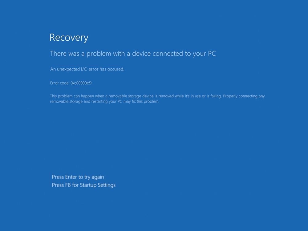 How to Fix Recovery Error Code 0xc00000e9 on Windows 11? 2 There was a problem problem with a device connected to to your PC, An unexpected I/O error has occurred. Error code: 0xc00000e9