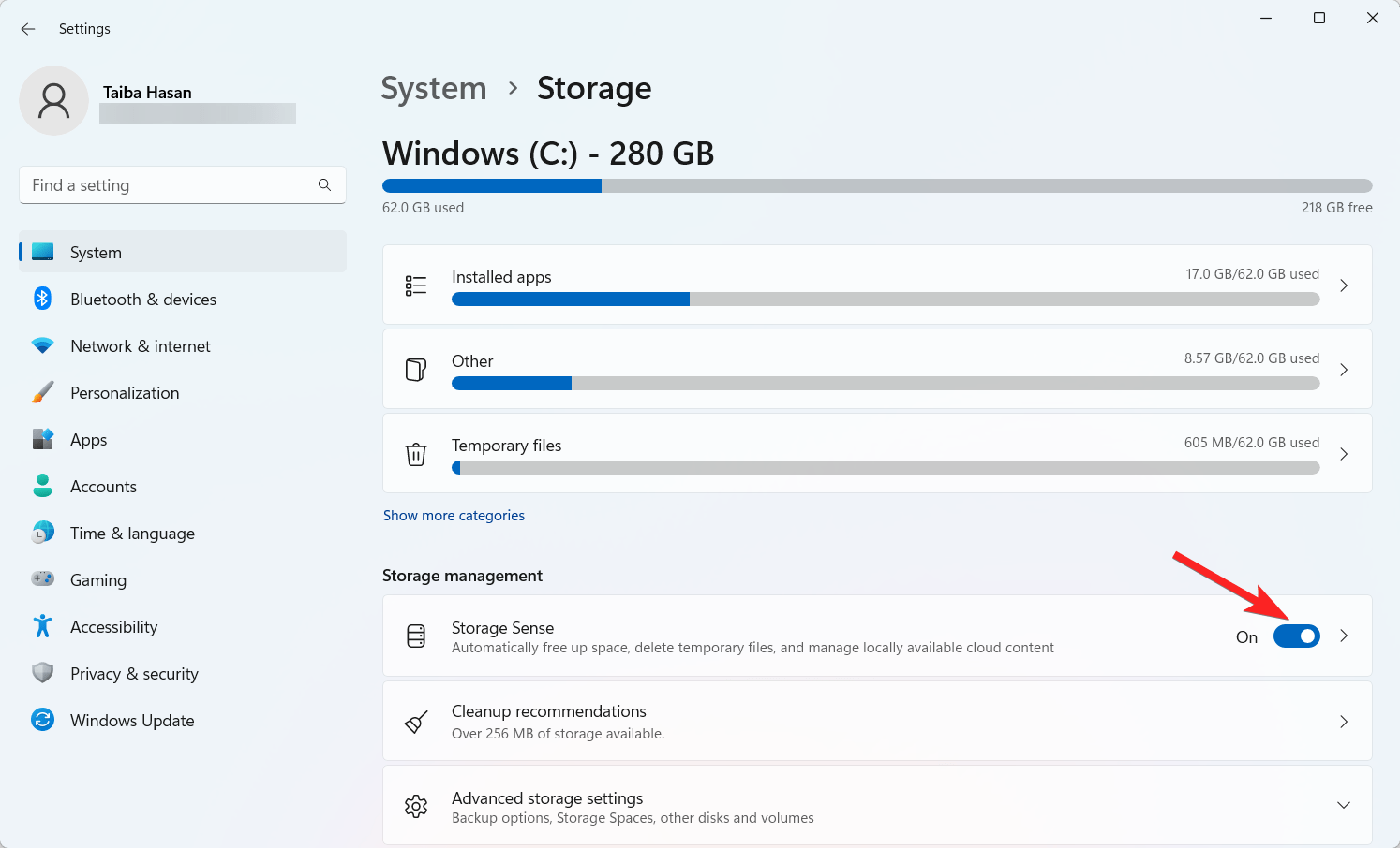 How to Enable and Use Storage Sense in Windows 11 3 Toggle on Storage Sense feature