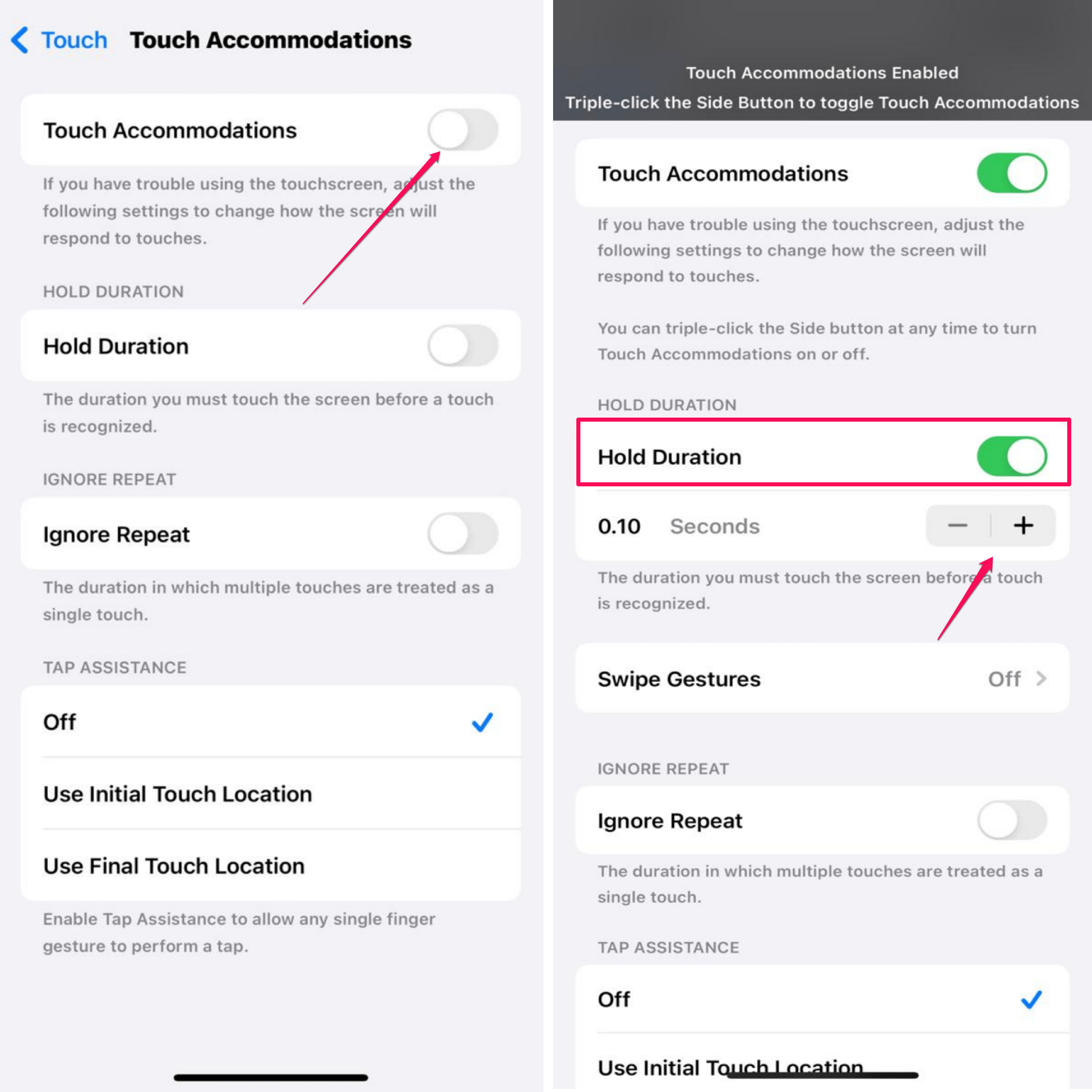 How to Adjust Touch Sensitivity on iPhone or iPad 7 Enable Touch Accommodation and adjust Hold Duration