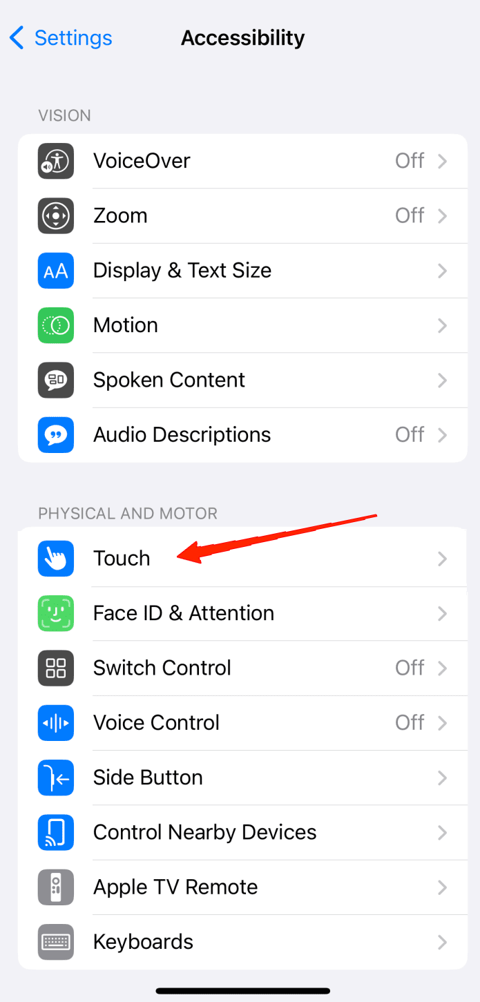 How to Get 3D Touch Back on iPhone with iOS 17? 4 Tap on 'Touch' under the 'Physical and Motor' section