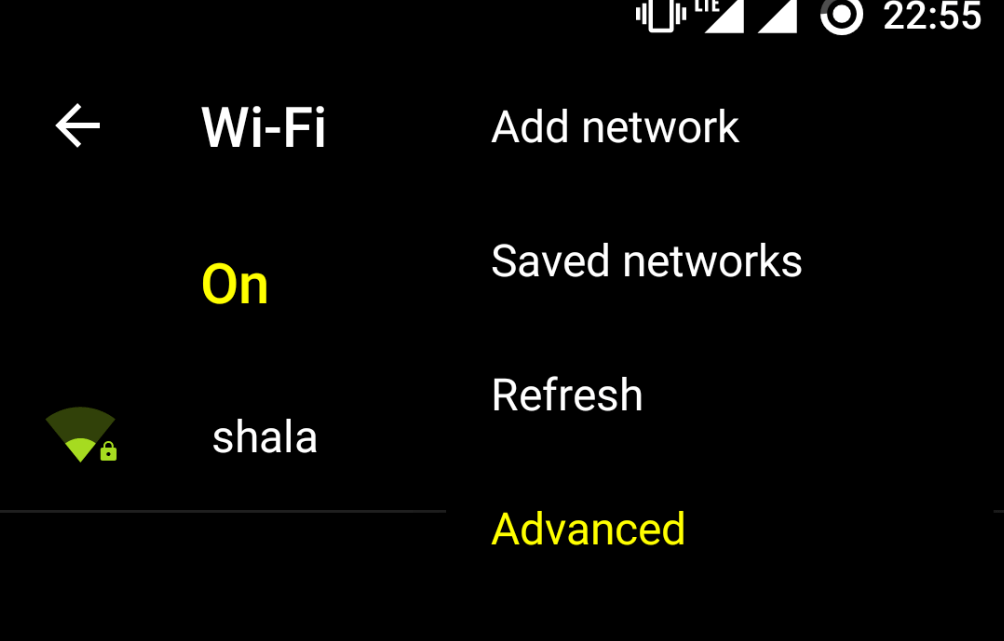 Turn on Wi-Fi and open Advanced Option