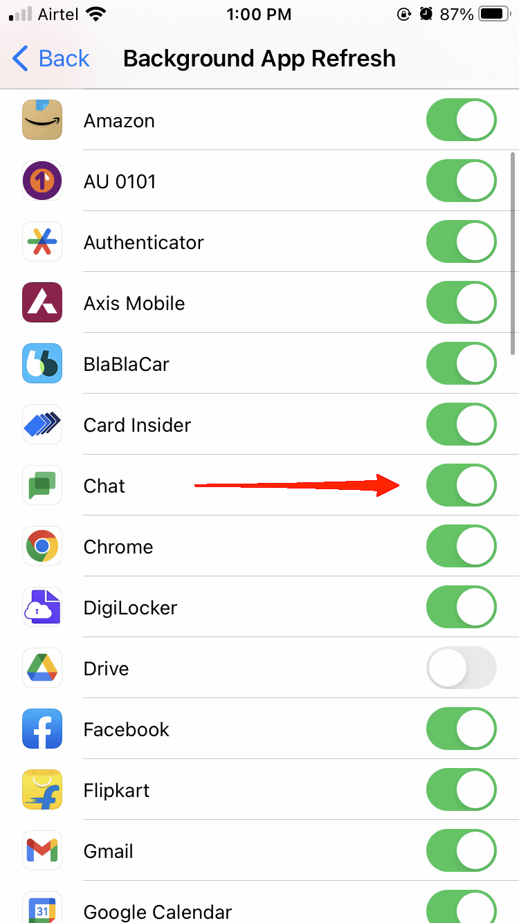 How to Fix Google Chat Not working on iPhone? 13 Turn on the slider