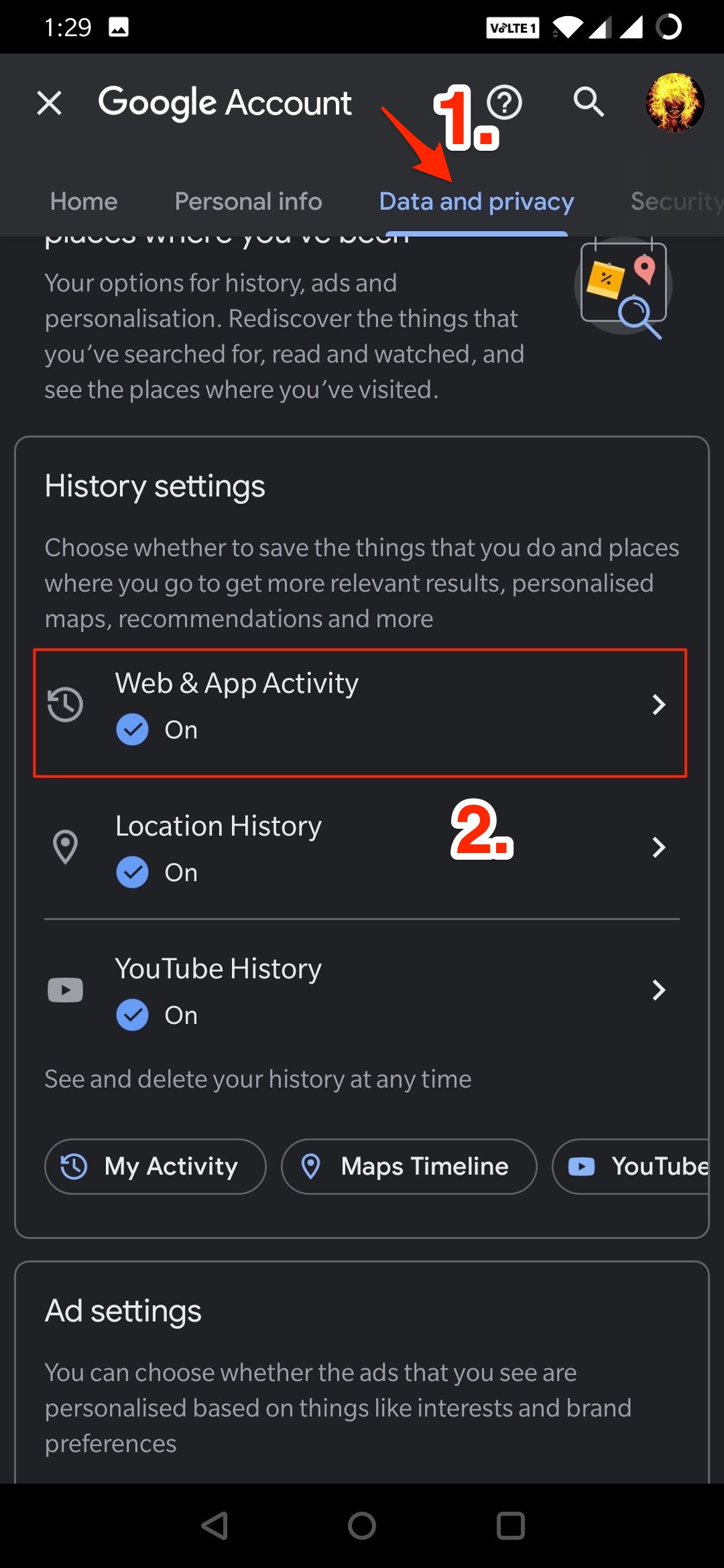 Fix 'App Cannot Record Now as Google is Recording' for Android 5 Under the History Settings option, click on Web & App Activity