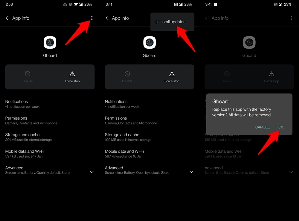 Fix Google Keyboard Not Working/Errors on Android 9 Uninstall Gboard Updates