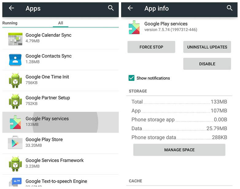 Fix - 'Insufficient Space on the Device' Error on Android 2 Uninstall Google Play Services Update